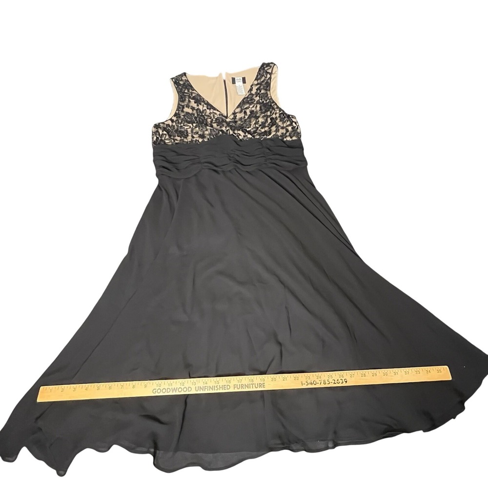 Studio 1940 Midi Dress Womens 16 Black Lace Beaded Ruched Cocktail Evening Party - Picture 8 of 12